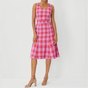 Ann Taylor Barbiecore Red & Lilac Checkered Midi Dress Size 2P NWT